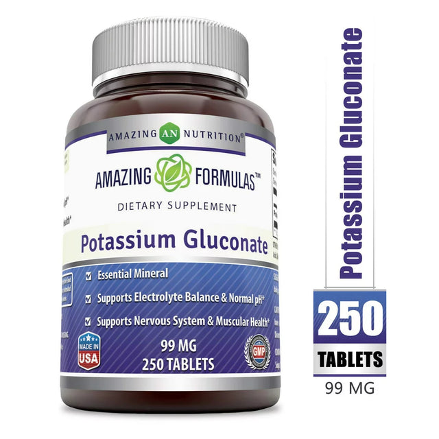 Amazing Formulas - Potassium Gluconate - 99 Milligrams - 250 Tablets - Balances Ph Levels - Supports Muscular Health