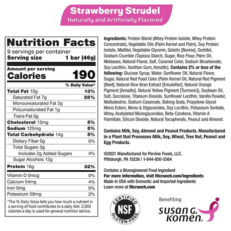 FITCRUNCH Snack Size Protein Bars, Designed by Robert Irvine, 6-Layer Baked Bar, 3G of Sugar, Gluten Free & Soft Cake Core (9 Bars, Strawberry Strudel)