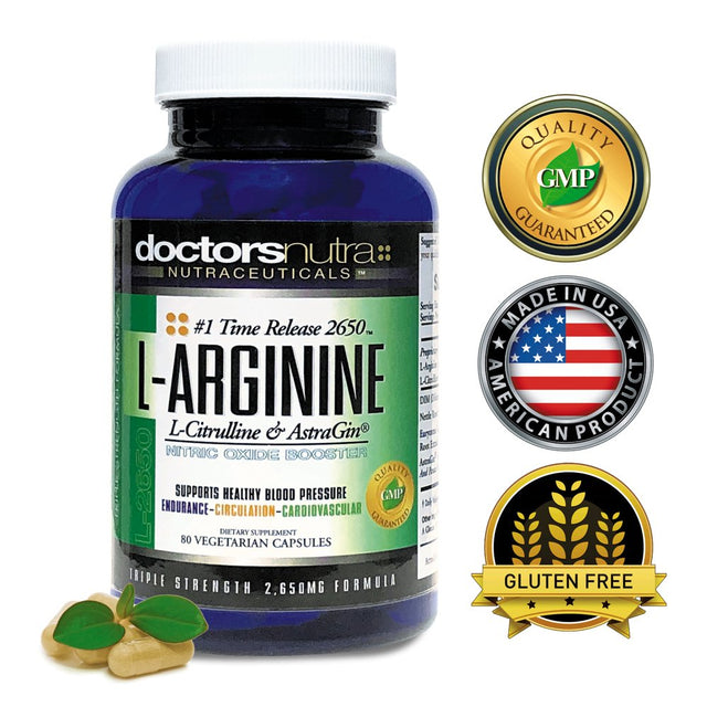 L-Arginine L-Citrulline Extra Strength over 2,650 Milligrams by Doctors Nutra Nutraceuticals - Nitric Oxide Booster - plus Patented Astragin for Greater Absorption with Added DIM - 80 Count Bottle