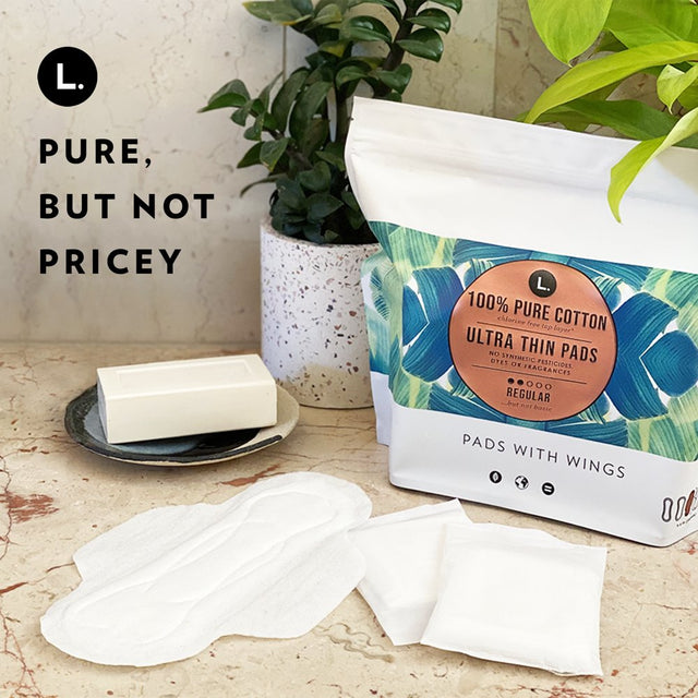 L. Ultra Thin Pads, Regular Absorbency, 42 Ct, 100% Pure Cotton Top Layer