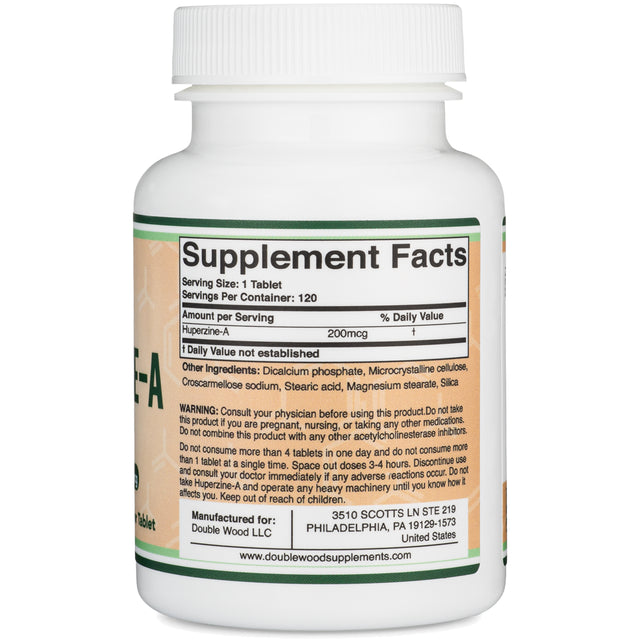 Huperzine a 200Mcg (Third Party Tested) Made in the USA, 120 Tablets by Double Wood Supplements (L-Huperzine A)