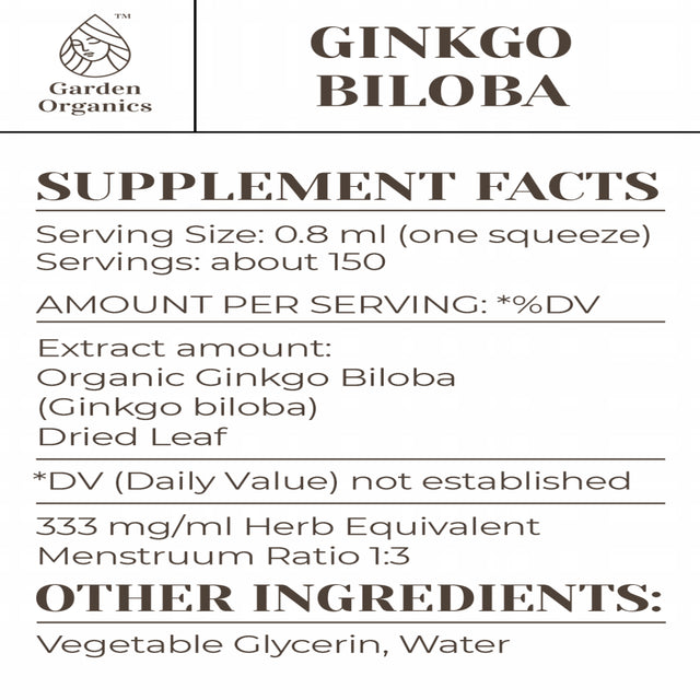 Garden Organics Ginkgo Biloba Tincture Alcohol-Free Extract, Organic Ginkgo Biloba (Ginkgo Biloba) Dried Leaf 2X4 Oz