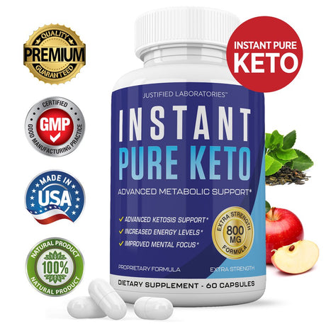 Instant Pure Keto Pills Advanced BHB Boost Ketogenic Supplement Exogenous Ketones Instaketo Insta Ketosis for Men Women 60 Capsules 1 Bottle