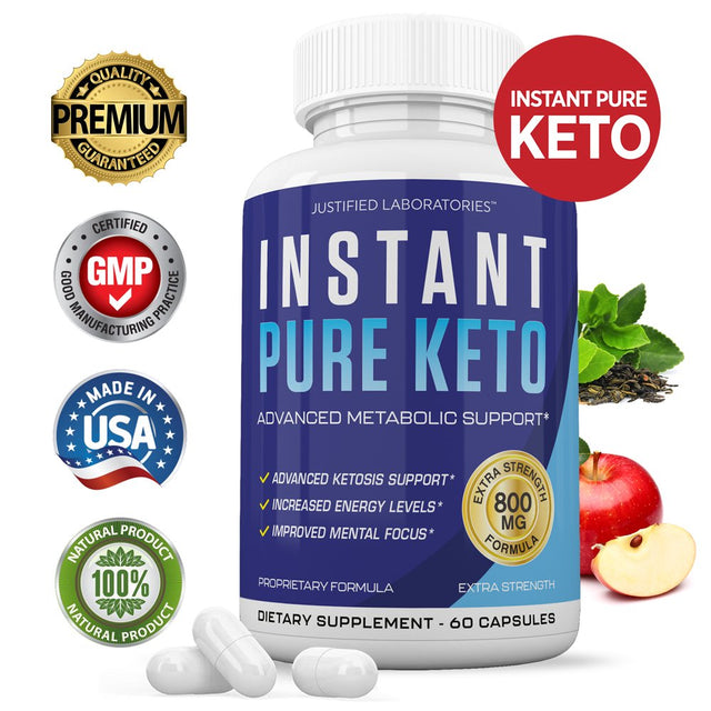 Instant Pure Keto Pills Advanced BHB Boost Ketogenic Supplement Exogenous Ketones Instaketo Insta Ketosis for Men Women 60 Capsules 1 Bottle