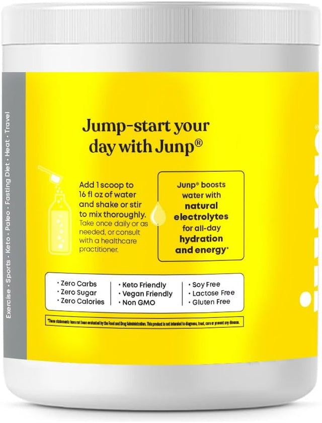 JUNP Hydration Electrolyte Powder, Electrolytes Drink Mix, Hydration Mix, Sugar Free, Gluten Free, 0 Calories, 0 Carbs, Keto Friendly, NON - GMO Kosher, 90 Servings. (Lemonade)