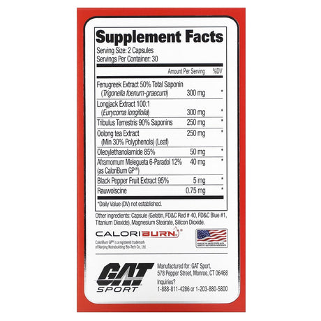 GAT Testrol Fire, Testosterone Booster, Thermogenic, 60 Capsules