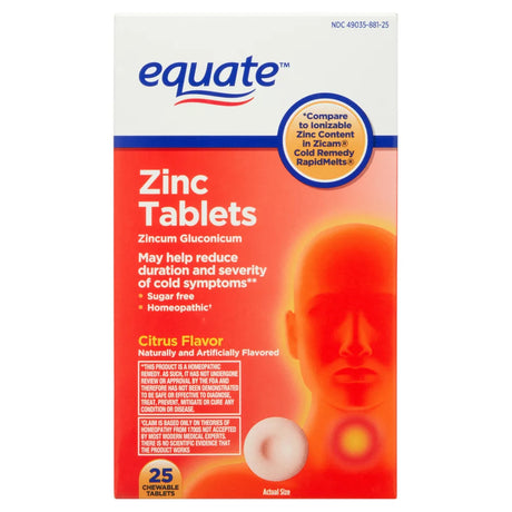 Equate Zinc Chewable Tablets, Citrus Flavor, 25 Count