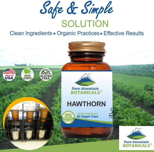 Hawthorn Berry Capsules - 90 Kosher Vegan Caps with 1000Mg Organic Hawthorne Berry