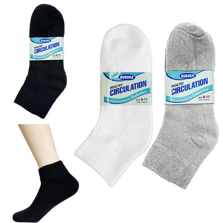 9 Pairs Diabetic Ankle Quarter Crew Circulatory Socks Health Fit 9-11 Women Mens