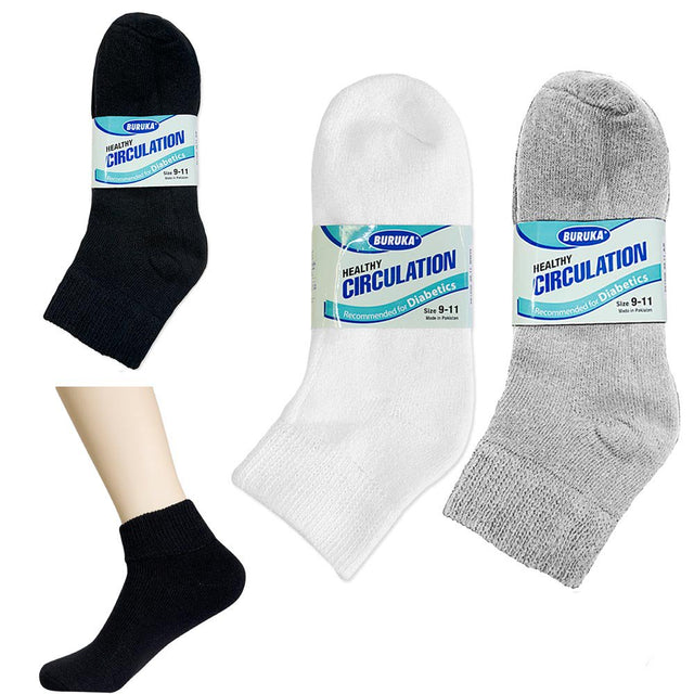 9 Pairs Diabetic Ankle Quarter Crew Circulatory Socks Health Fit 9-11 Women Mens