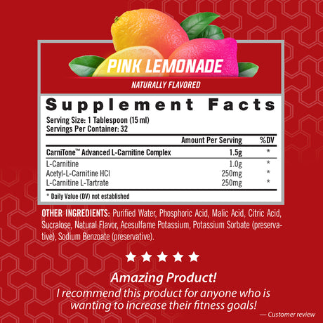 Isatori L-Carnitine LS3 Concentrated Liquid Metabolic Enhancer and Energy Booster - Health and Fitness - Keto Friendly - Stimulant Free - Pink Lemonade 1500Mg (32 Servings)