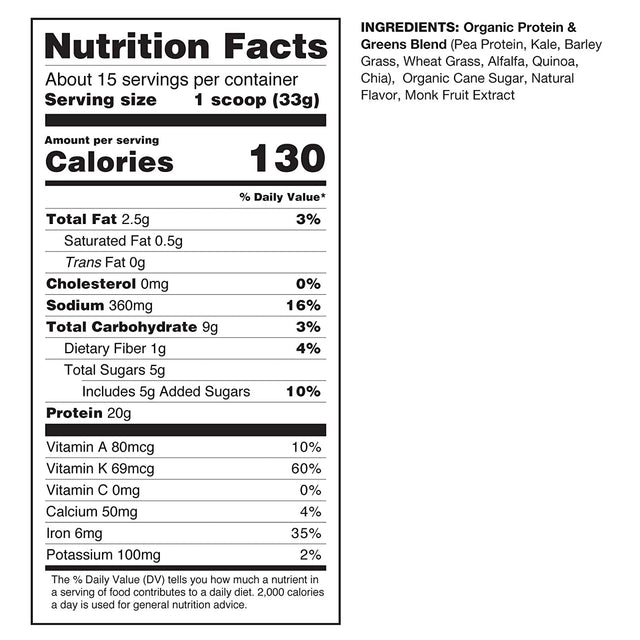 Amazing Grass Vegan Protein & Kale Powder: 20G of Organic Protein + 1 Cup Leafy Greens per Serving, Vanilla, 15 Servings