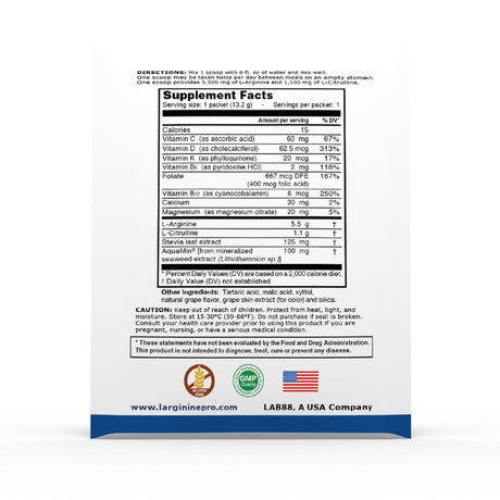 L-Arginine Pro Powder - 5500Mg L-Arginine, 1100Mg L-Citrulline Cardio Health (Grapeberry, 1 Bag (30 Packets)