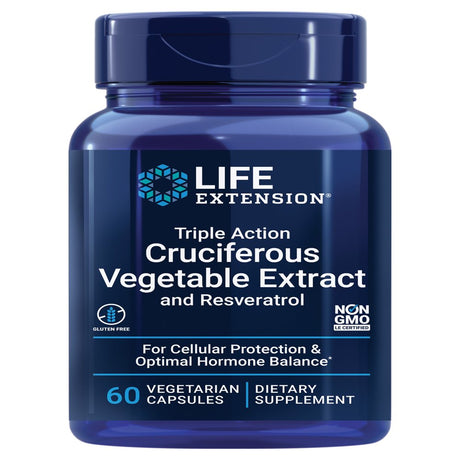 Life Extension Triple Action Cruciferous Vegetable Extract & Resveratrol – Veggie Food Based Formula Supplement for Cellular Protection Support & Hormone Balance – Gluten Free – 60 Capsules