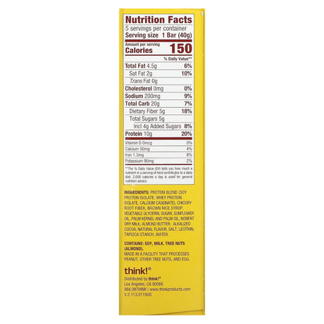 Protein+ 150 Calorie Bars, Salted Caramel, 5 Bars, 1.41 Oz (40 G) Each, Think !