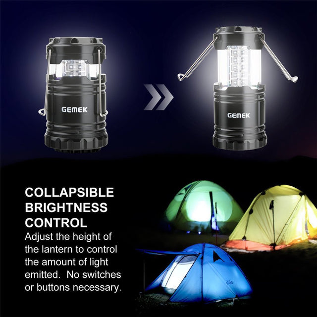 GEMEK 2 Pack LED Camping Lantern, Outdoor Portable Lantern, 6 AA Batteries Included (Black)