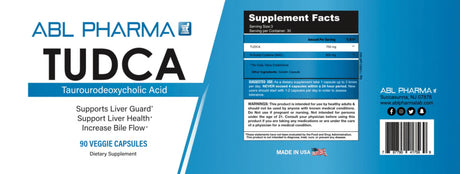 ABL PHARMA TUDCA 90 Veggie Caps 750 MG Tauroursodeoxycholic Acid Liver Health