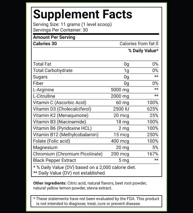 L-Arginine 5000Mg + L-Citrulline 2000Mg Complex Powder Supplement - Nitric Oxide Booster - Peach Lemonade Flavored - 330G
