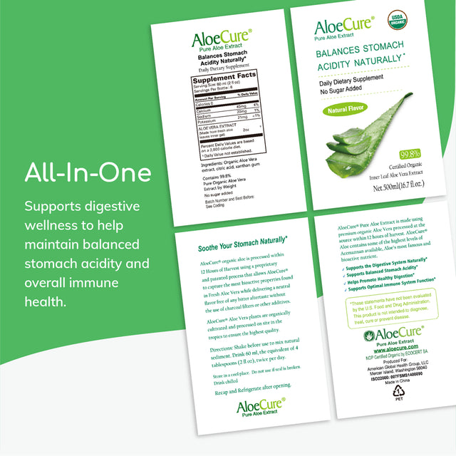 Aloecure Pure Aloe Vera Juice USDA Certified Organic, Natural Flavor Acid Buffer, 2X500Ml Bottle, Processed within 12 Hours of Harvest to Maximize Nutrients, No Charcoal Filtering-Inner Leaf