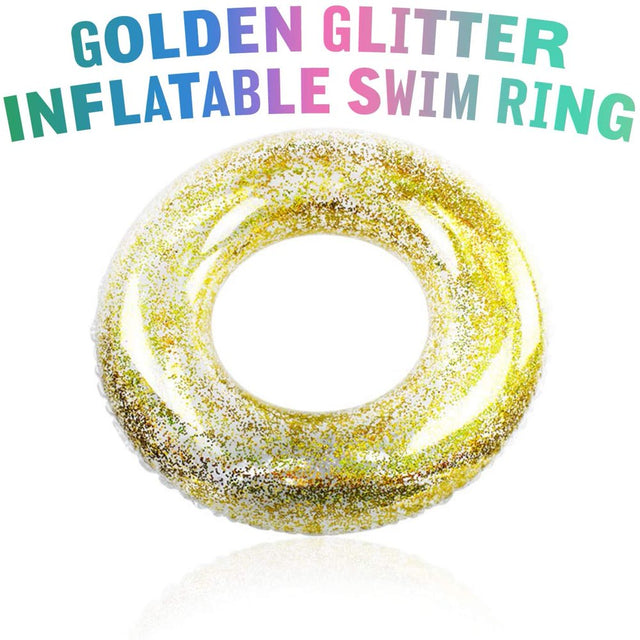 Gara Inflatable Swim Ring, Pool Ring Floating Pool Tube, Glitter Pool Swim Tube Ring for Kids, Adults, Yellow Sequins Glitter Pool Float for Beach Lake - 36 Inch