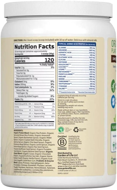 Garden of Life Organic Protein Shake Powder, Chocolate Flavor