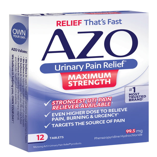 AZO Maximum Strength Urinary Pain Relief, UTI Pain Reliever, 12 Ct