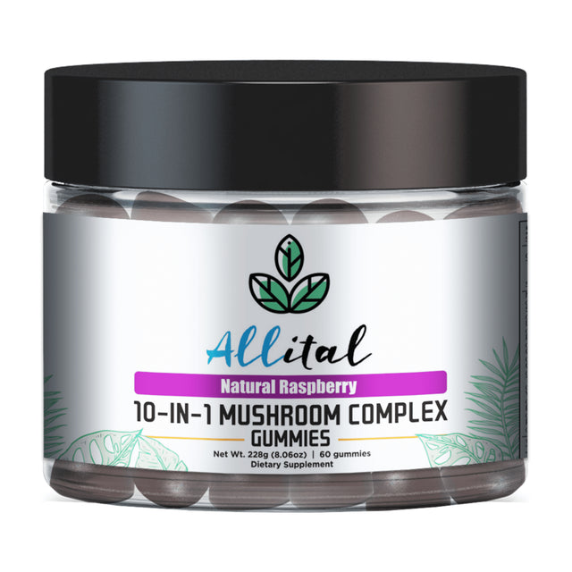 Allital 10-IN-1 Mushroom Complex | Mushroom Supplement 2500Mg | 60 Vegan Mushroom Gummies | Lions Mane, Cordyceps, Chaga, Shiitake, Reishi, Maitake, Turkey Tail, Royal Sun, White Button and Cloud Ear
