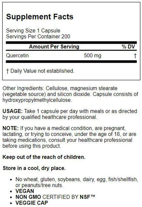 Jarrow Formulas, Inc. Vegan Quercetin 500 Mg 200 Veg Caps