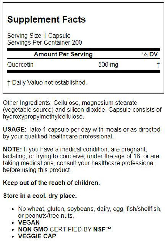 Jarrow Formulas, Inc. Vegan Quercetin 500 Mg 200 Veg Caps