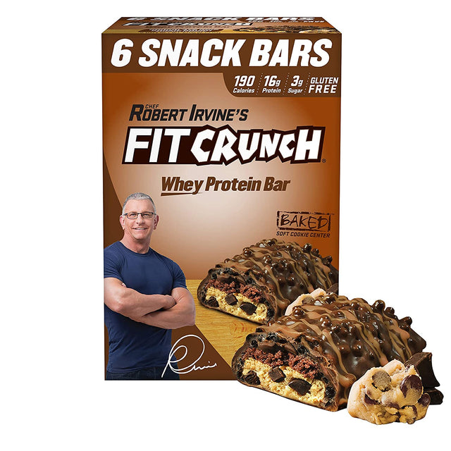 FITCRUNCH Snack Size Protein Bars, Designed by Robert Irvine, World’S Only 6-Layer Baked Bar, Just 3G of Sugar & Soft Cake Core (Chocolate Chip Cookie Dough)