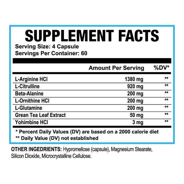 FX Supps Nitric Oxide Booster 240Ct Capsules - 1380 Mg L-Arginine, L-Citrulline, and Beta-Alanine for Vascularity & Energy