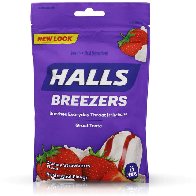 Halls Breezers Drops Cool Creamy Strawberry 25 Ea
