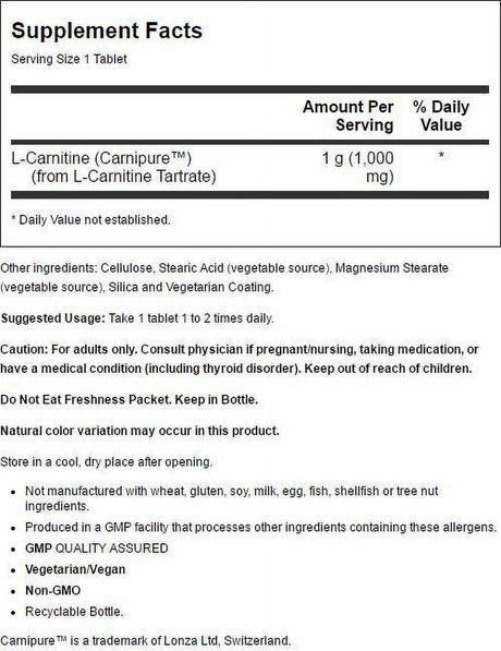 L Carnitine 1000 Mg by Now Foods - 50 Tablets