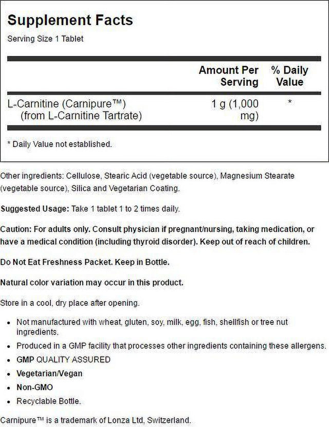 L Carnitine 1000 Mg by Now Foods - 50 Tablets