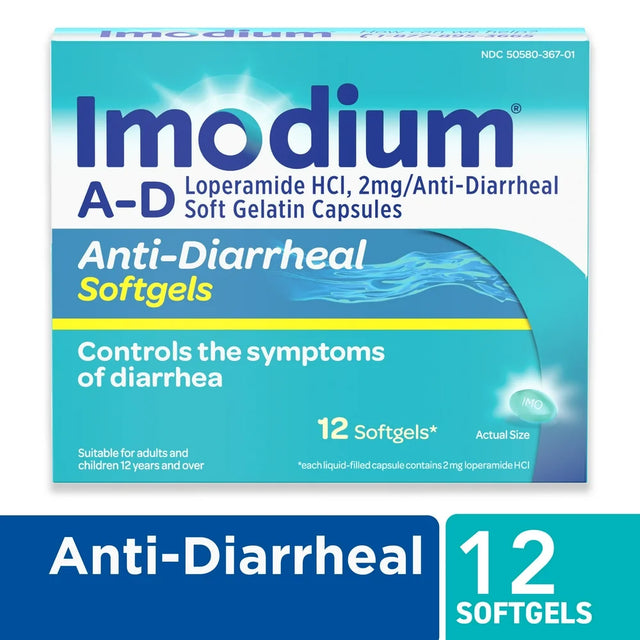 Imodium A-D Anti-Diarrheal Softgels, Loperamide Hydrochloride, 12 Ct.