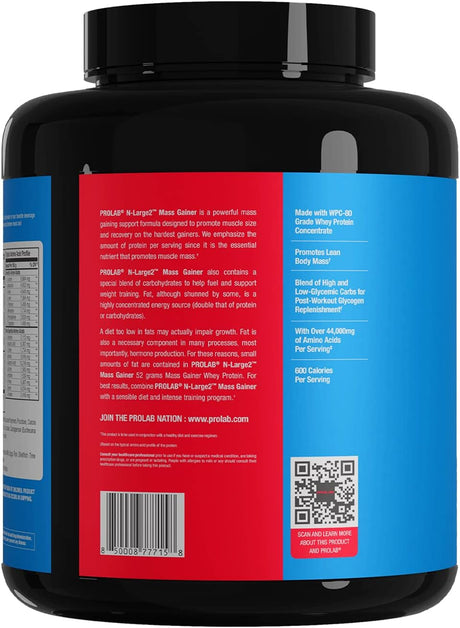 Prolab N-Large2 Mass Gainer - Powerful Mass Gaining Support Formula - Promotes Muscle Size, Growth, and Recovery - New (Chocolate Fudge Brownie, 6 LB)