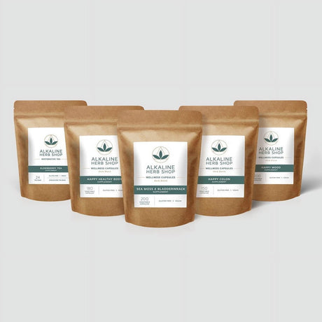 HAPPY MOOD BUNDLE - SEA MOSS & BLADDERWRACK, HAPPY HEALTHY BODY, HAPPY COLON, HAPPY MOOD, and ELDERBERRY TEA