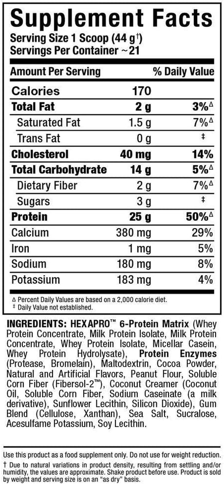 ALLMAX HEXAPRO, Chocolate - 2 Lb - 25 Grams of Protein per Serving - 8-Hour Sustained Release - Zero Sugar - 21 Servings