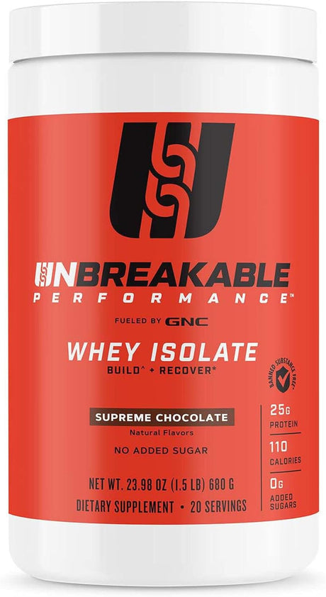 GNC Unbreakable Performance Whey Isolate | Build + Recover, Banned Substance Free | Supreme Chocolate | 20 Servings
