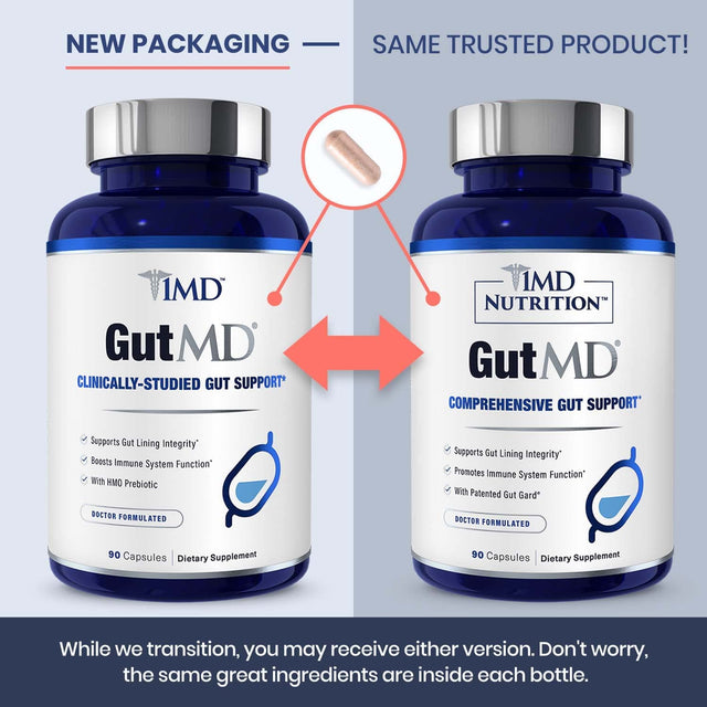 1MD Nutrition Gutmd - L-Glutamine Capsules W/Prebiotic for Gut Health - L Glutamine Supplement - Supports Healthy Digestive Tract Integrity - 90 Capsules