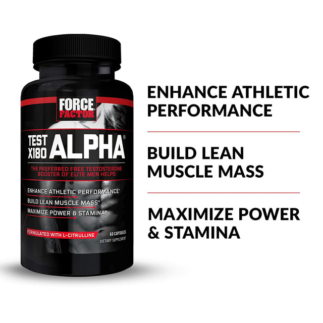 Force Factor Test X180 Alpha Total Testosterone Booster for Men with Fenugreek Seed and Maca Root to Increase Blood Flow, Build Lean Muscle, Improve Male Athletic Performance, 60 Capsules