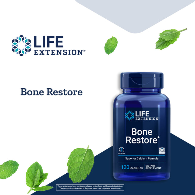 Life Extension Bone Restore – Helps Maintain Healthy Bone Density - Calcium, Vitamin D3, Magnesium, Zinc, Boron and Other Bone-Healthy Minerals - Non-Gmo, Gluten-Free – 120 Capsules