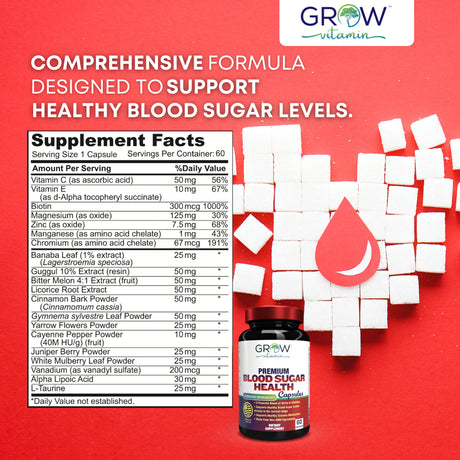 GROW VITAMIN SENSOLIN: Natural Blood Sugar Support Health Supplement, 60 Count