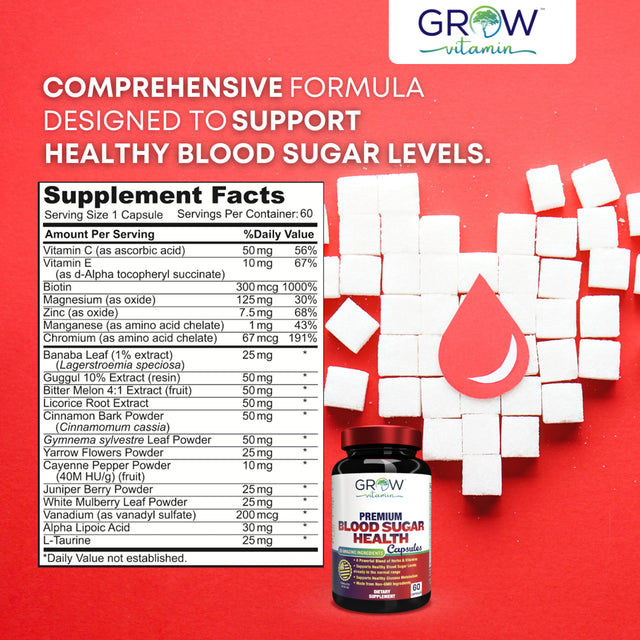 GROW VITAMIN SENSOLIN: Natural Blood Sugar Support Health Supplement, 60 Count
