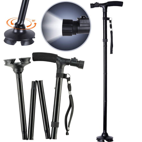 All Terrain LED Folding Walking Cane Walking Stick - 6 Ultra Bright Built-In LED