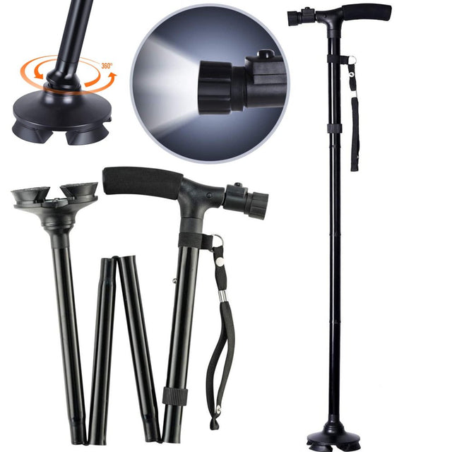 All Terrain LED Folding Walking Cane Walking Stick - 6 Ultra Bright Built-In LED