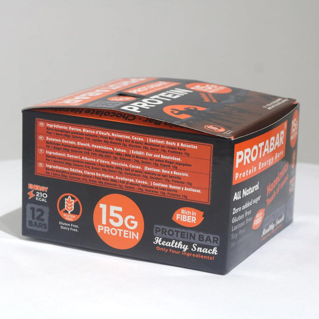 All Natural Energy Protein Bar PROTABAR (12 Pack) - 15G Egg White Protein per Bar | Dates Egg Whites Hazelnuts Cocoa | Gluten Free | Healthy Snack