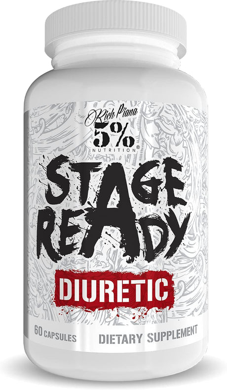 5% Nutrition Stage Ready Diuretic | Extra Strength Competition Diuretic | Fast Acting Weight Cut, Water Retention & Bloat Relief | Natural Formula W/Dandelion Root, Shavegrass, Uva Ursi (60 Pills)