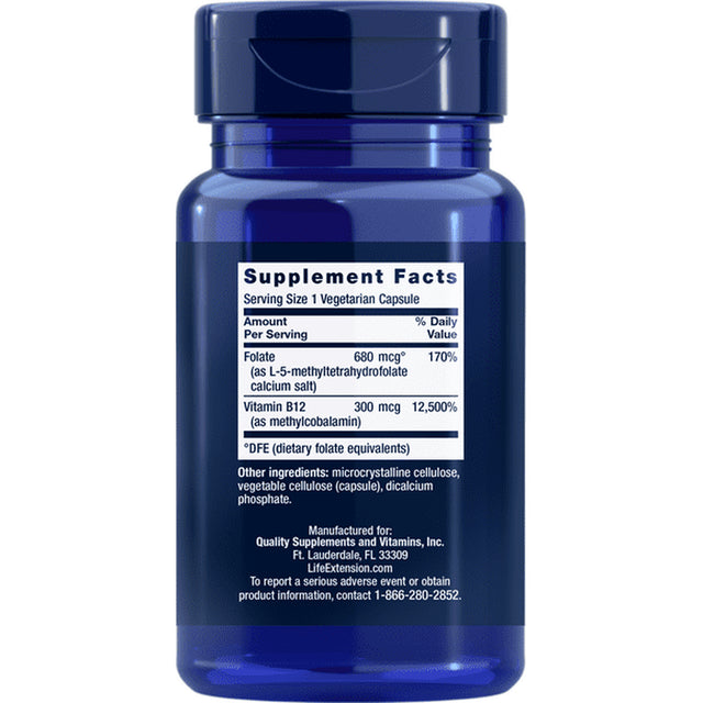 Life Extension Bioactive Folate & Vitamin B12, 150 Vegetarian Capsules