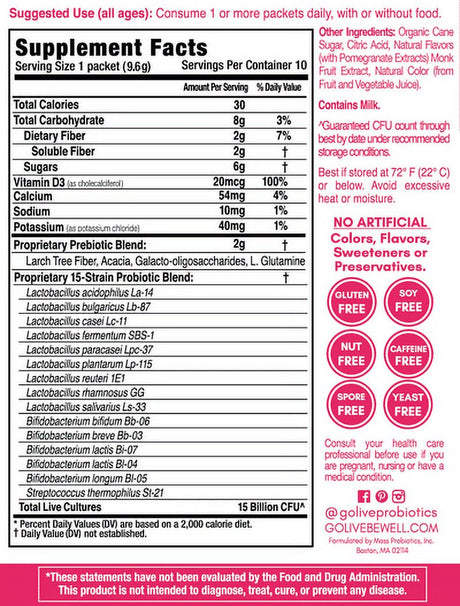 Golive Probiotic Products Probiotic and Prebiotic - Flavored Packets - Berry Pomegranate - 10/.47Oz - 1 Each
